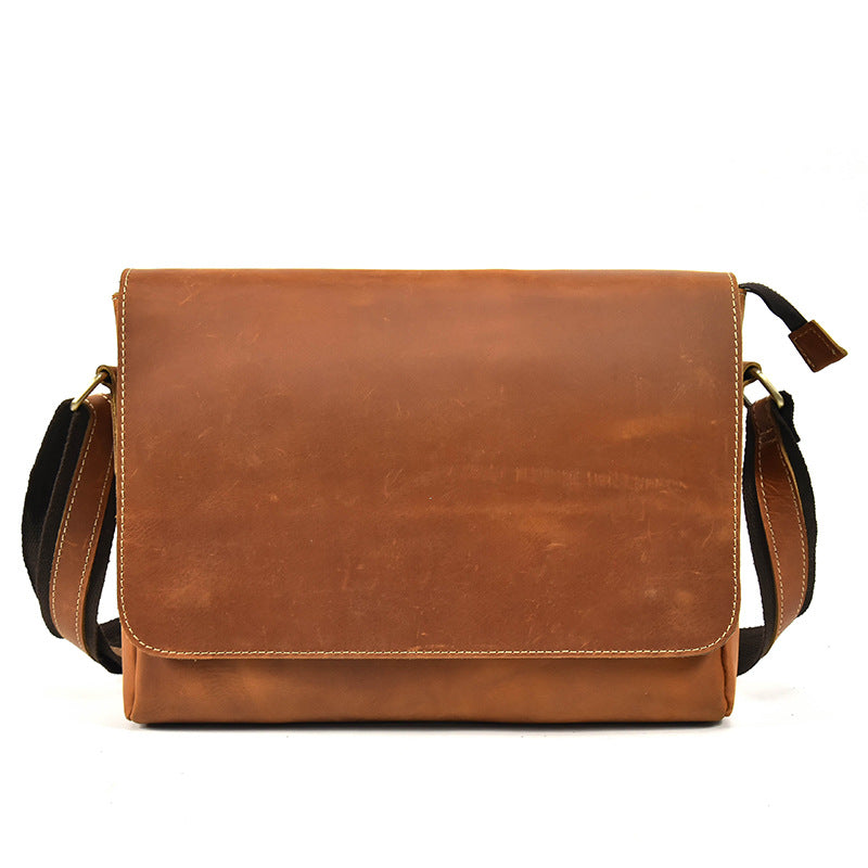 Men's Vintage Top Layer Cowhide Flip Can Men's Shoulder Bags