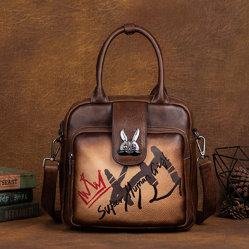 Women's Top Layer Cowhide Chinese Style Retro Backpacks
