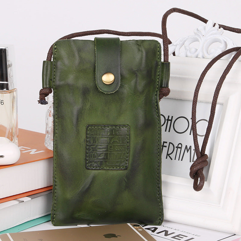Women's Pleated Retro Leather Vegetable Tanning Mini Phone Bags