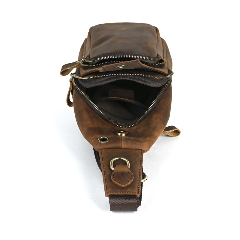Men's Genuine Leather Retro Crazy Horse Top Men's Chest Bags