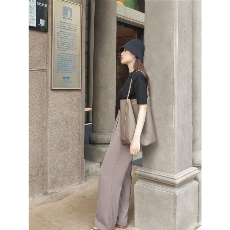 Korean Commuter High-grade Big Soft Leather Bucket Bags