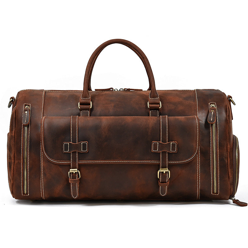 Men's Crazy Horse Leather With Shoe Position Travel Bags