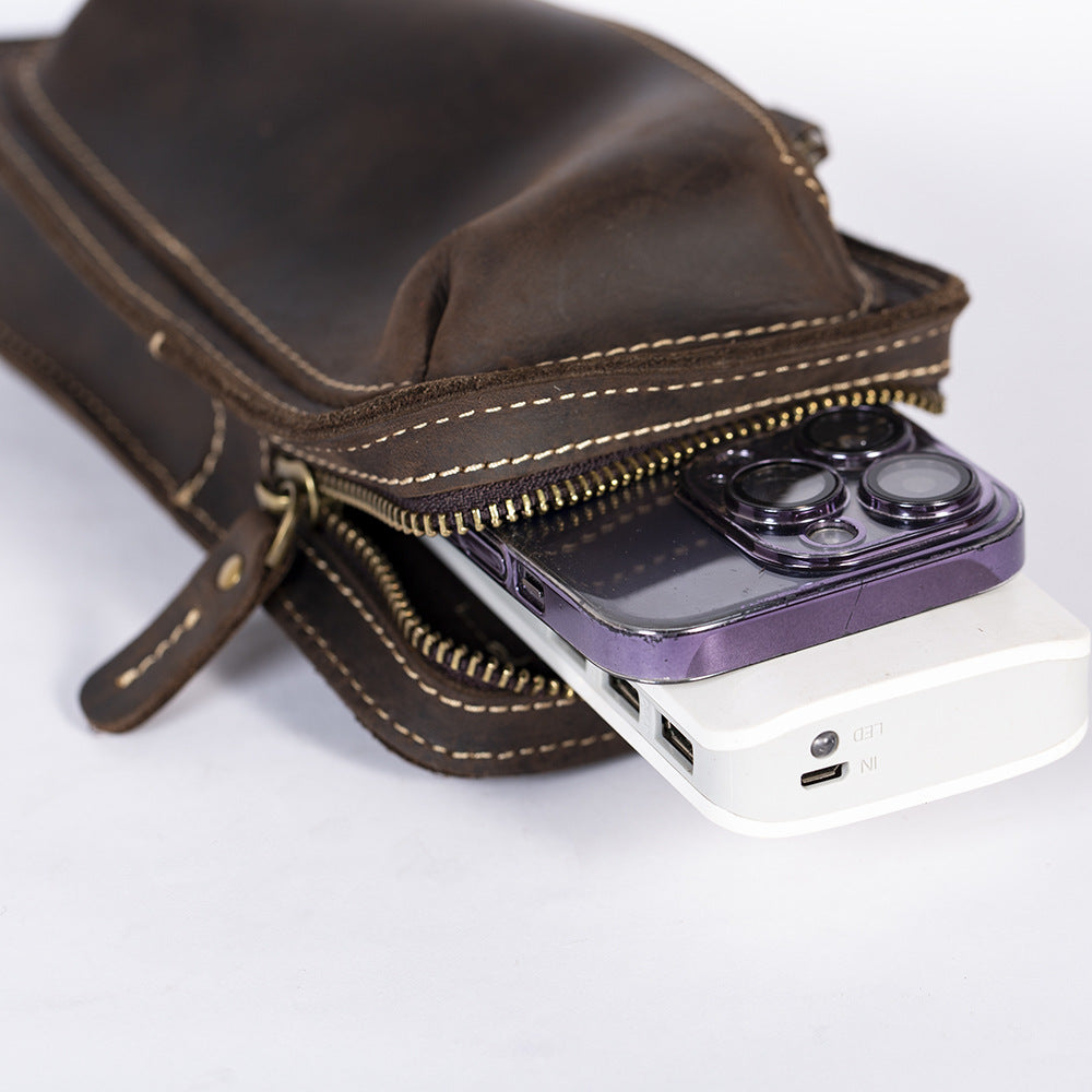 Men's Leather Vertical First Layer Cowhide Retro Bags