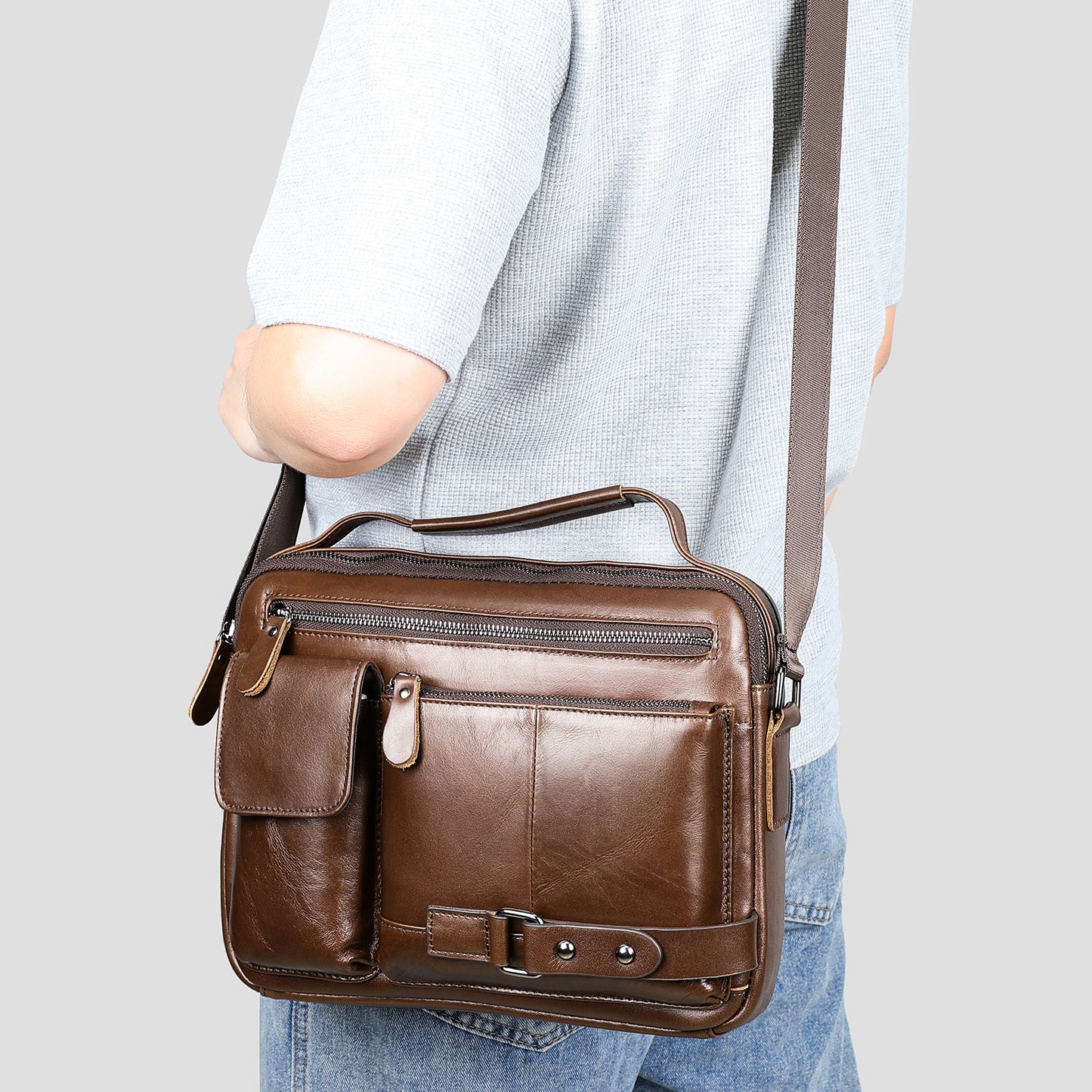 Men's Leather High Sense Oil Wax Cowhide Men's Messenger Bags