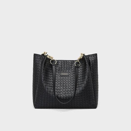Women's Leather Large Commuting Capacity Woven Shoulder Bags