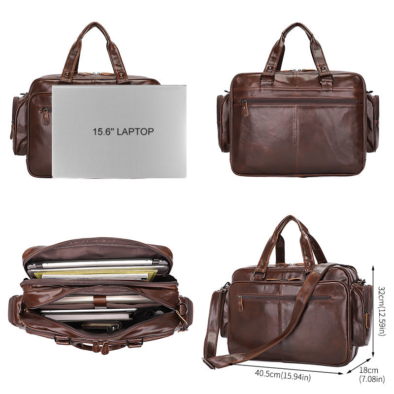 Vintage Leather Oil Wax Inch Computer Men's Briefcases