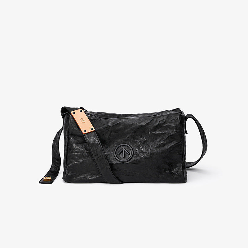 Black Stone Leather Large Capacity One Soft Shoulder Bags
