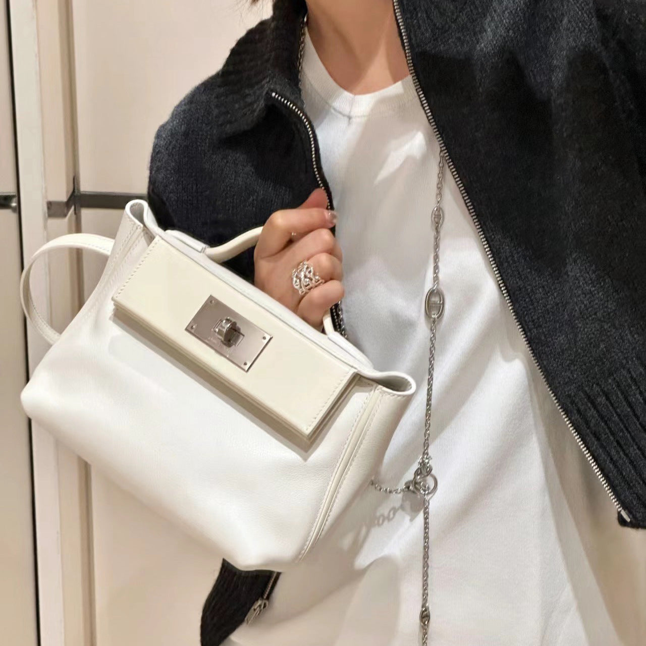 Women's First Layer Cowhide Kelly Genuine Leather Small Square Bags