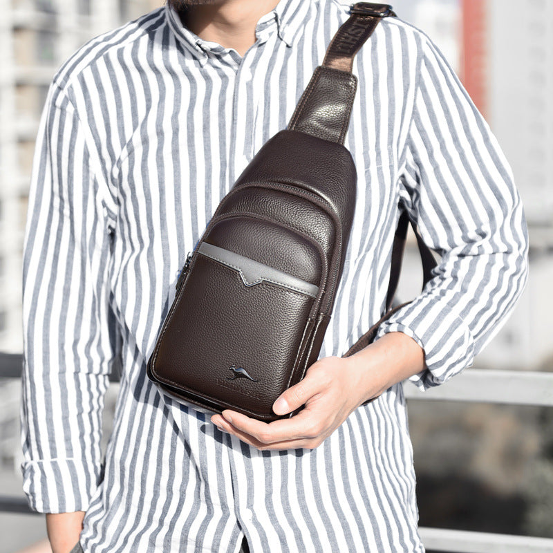 Men's First Layer Cowhide Tide Kangaroo Leisure Men's Chest Bags