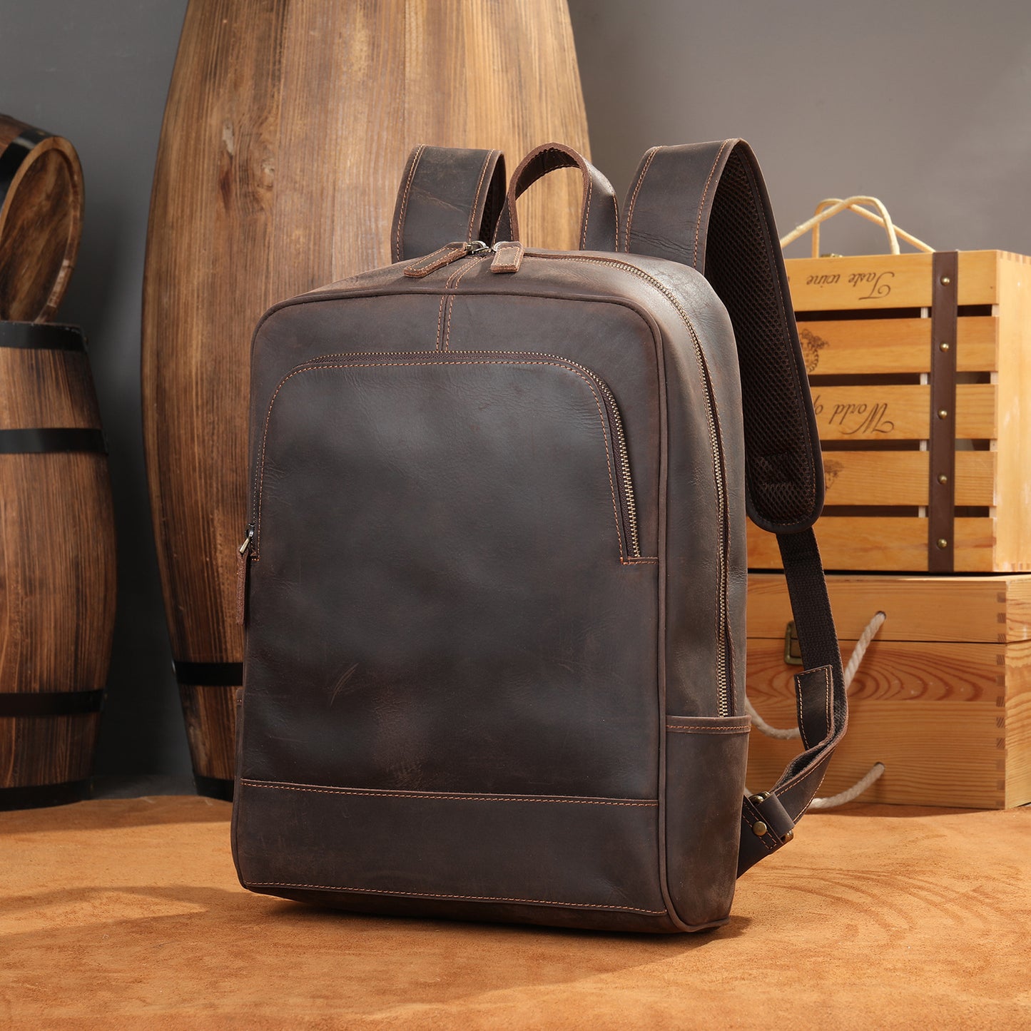 Men's Crazy Horse Leather Cowhide Simple Fashion Backpacks