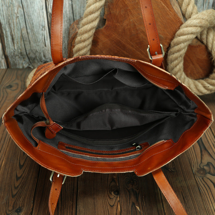 Women's Leather Hand-rub Color Large Portable Retro Handbags
