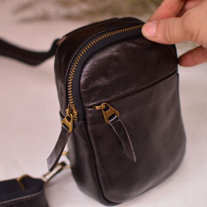 Men's Leather Simple Niche Design Individual Vegetable Men's Messenger Bags