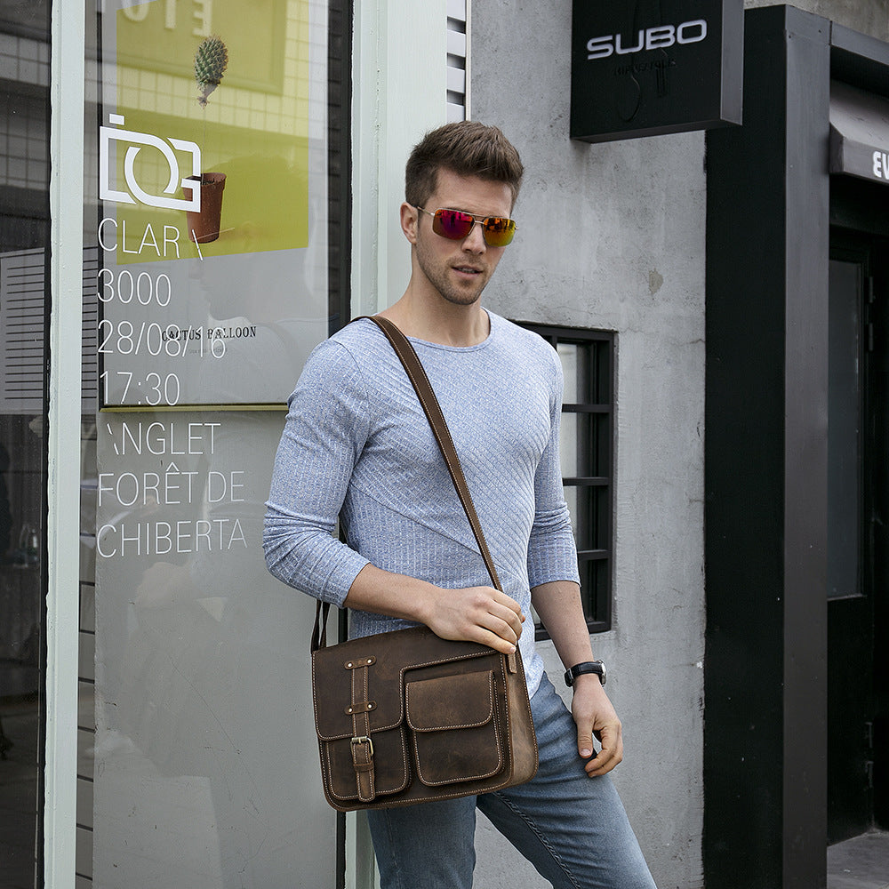 Men's Hand-held Retro Crazy Horse Leather Waterproof Bags