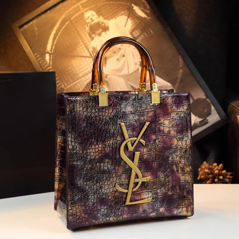 Bright Leather Mother Crocodile Pattern Elegant Armpit Bags