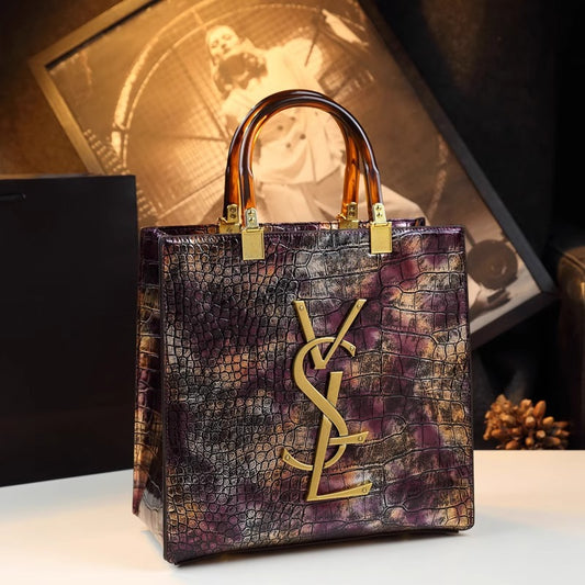 Bright Leather Mother Crocodile Pattern Elegant Armpit Bags