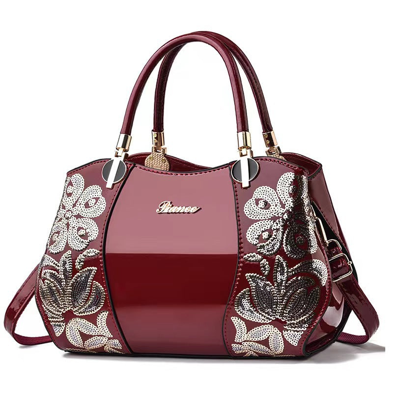 Women's Elegant Genuine Leather Mother Patent Bucket Bags