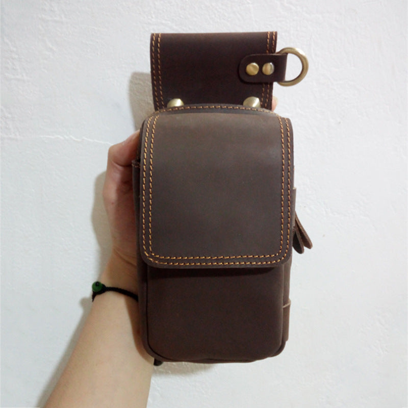 Men's Trendy First Layer Cowhide Crazy Horse Mobile Men's Waist Packs
