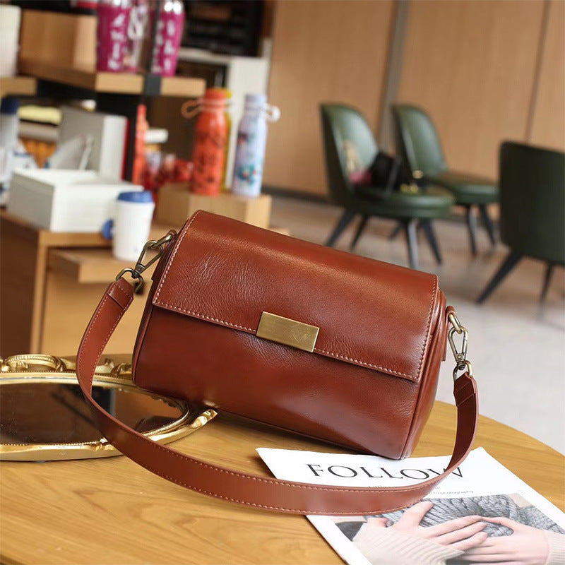 Women's Genuine Leather Vegetable Tanned Commute Wide Bags