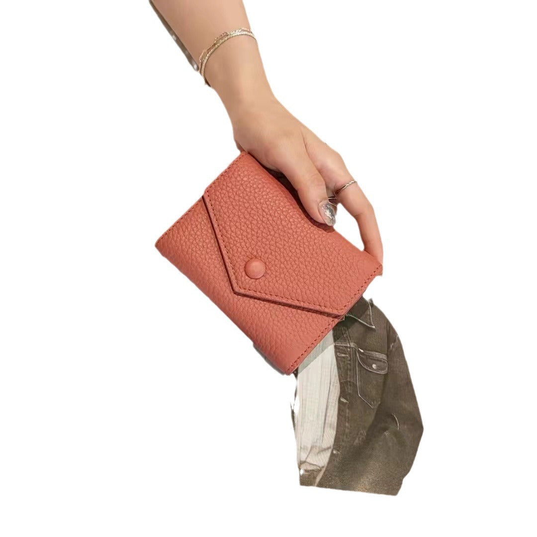 Women's Fashion Cattlehide Leather Three-fold Vertical Purses