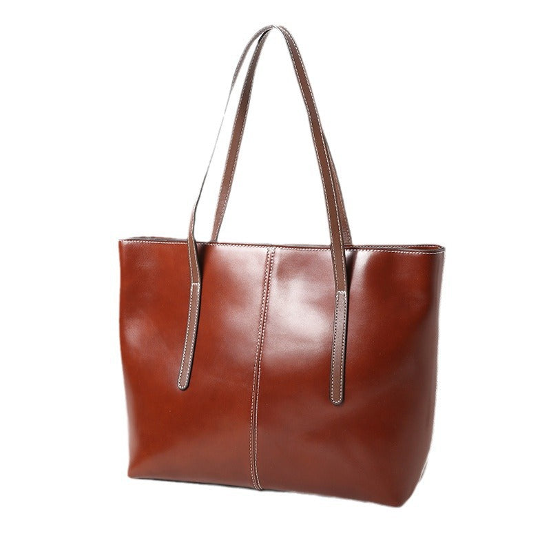 Women's Genuine Leather Portable Big Vegetable Tanned Cowhide Shoulder Bags