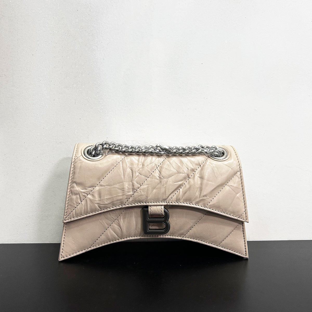 Layer Cowhide Hourglass Pleated Rhombus Chain Single Shoulder Bags