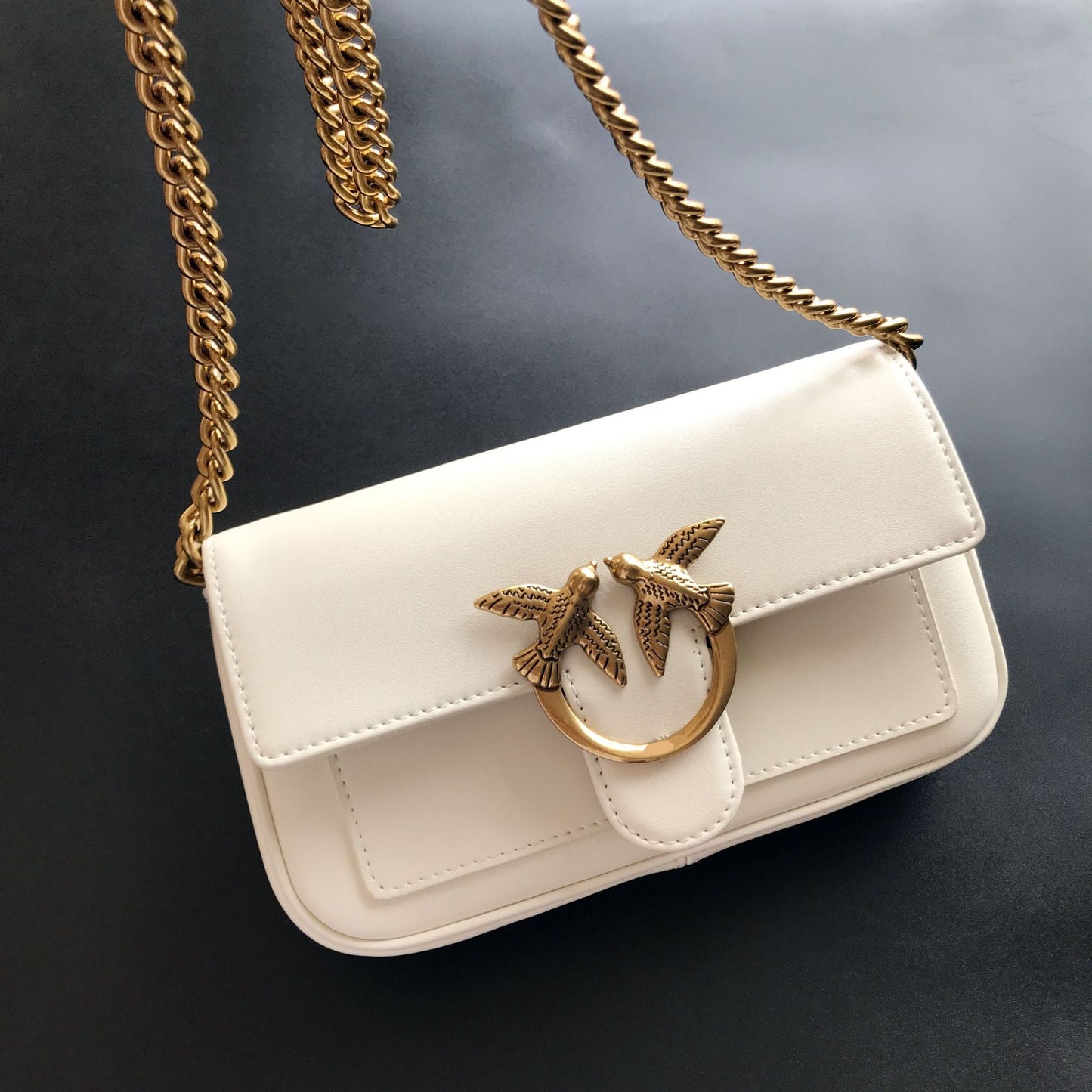 Women's High Quality Leather Rivets Chain Swallow Small Square Bags