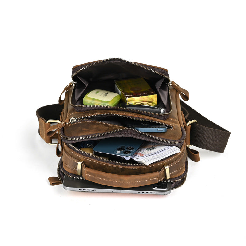 Men's Hipster Leather Retro Crazy Horse Multifunctional First Men's Messenger Bags
