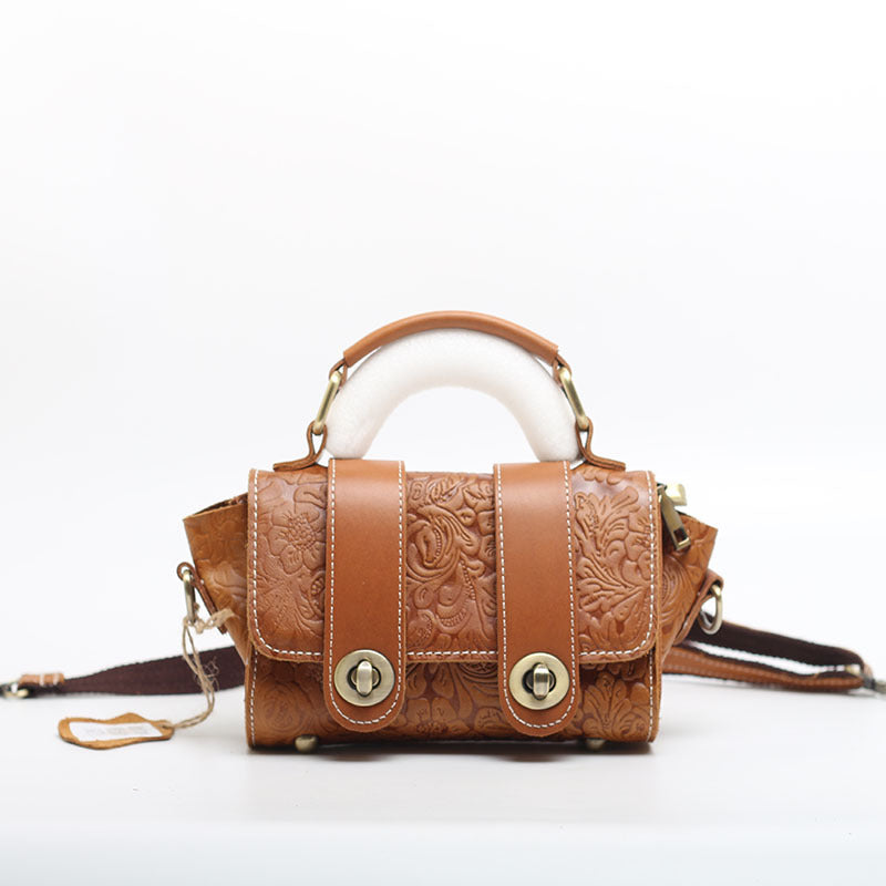 Women's Genuine Leather Fashionable Embossed Top Layer Handbags