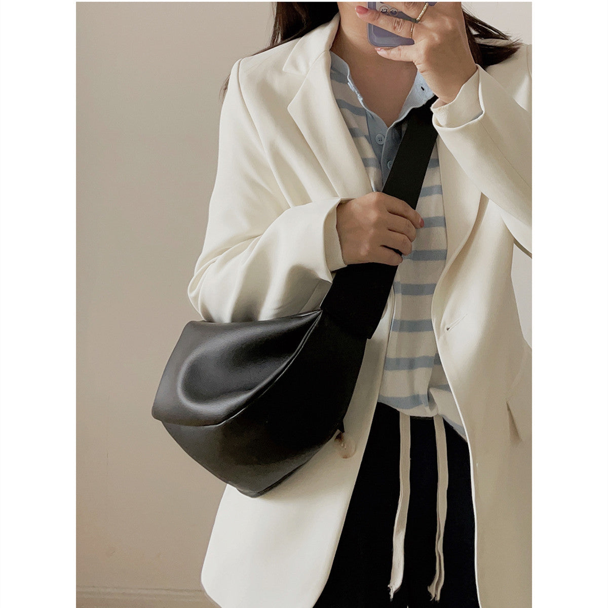 Women's Fashion Lazy Dumpling Genuine Leather Wide Strap Cloud Crossbody Bags