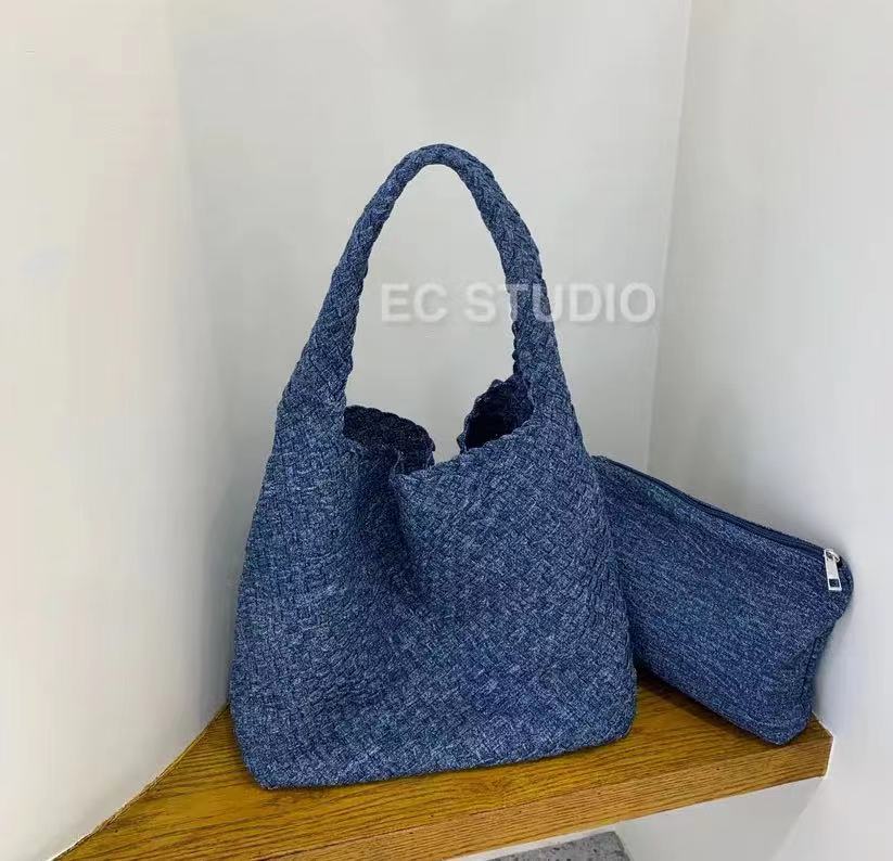 Denim Woven Large Capacity Totes One Arm Bags