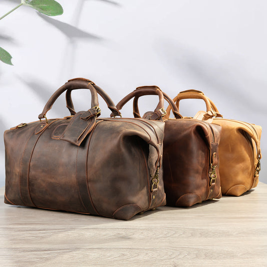 Men's Crazy Horse Leather Handmade Retro Large Travel Bags