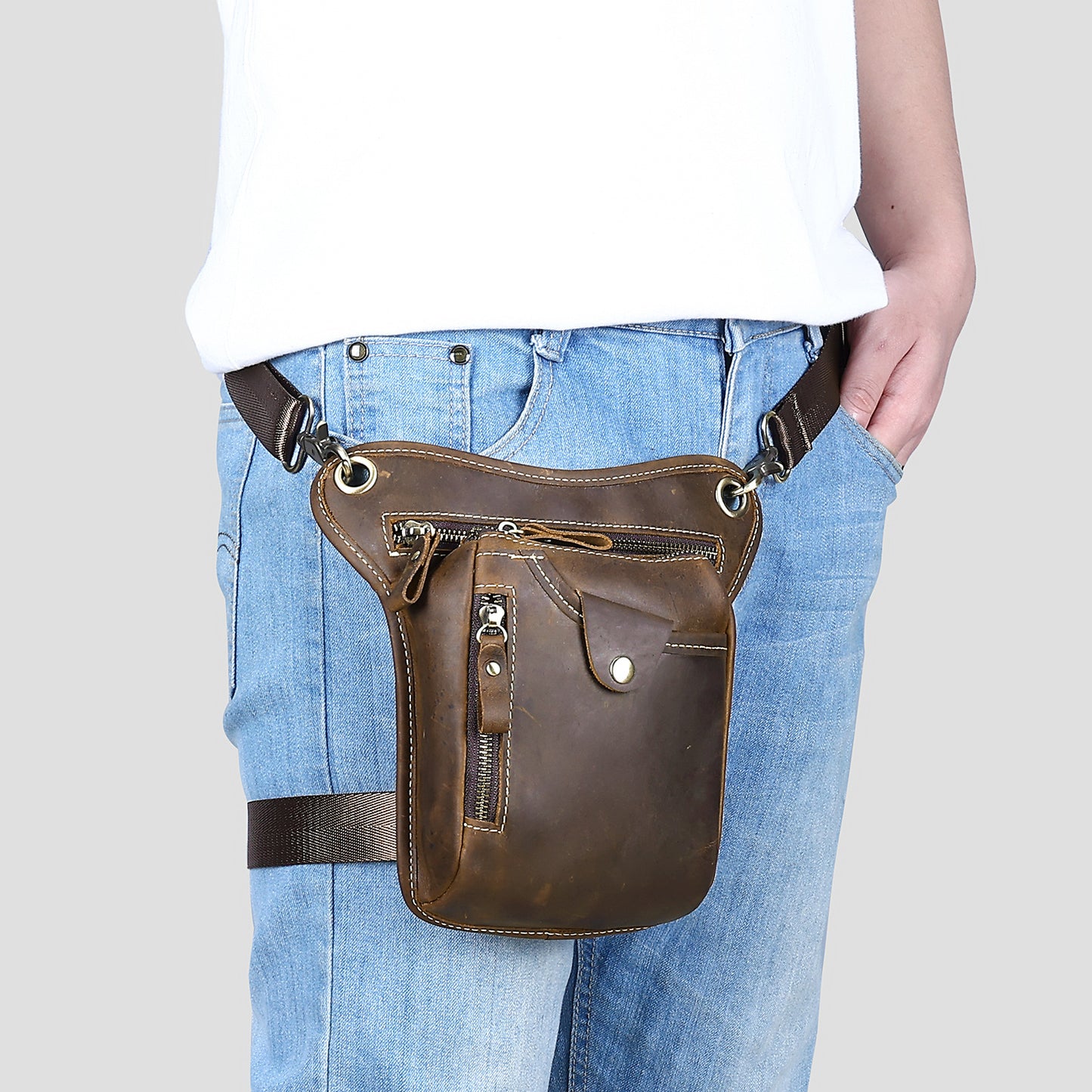 Men's Leather Personalized Riding Pocket Leg Mobile Men's Waist Packs