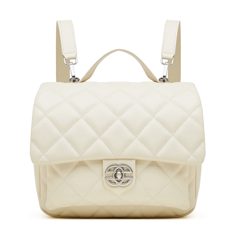 Women's Leather Classic Style High-grade Diamond Plaid Backpacks