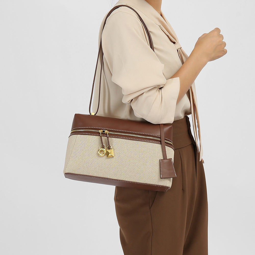 Minimalist Retro Box Lunch Stitching Canvas Shoulder Bags