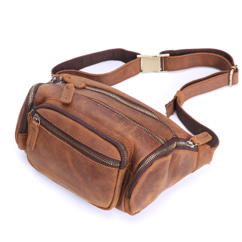 Men's Crazy Horse Leather Pocket Vintage First Layer Cowhide Men's Waist Packs