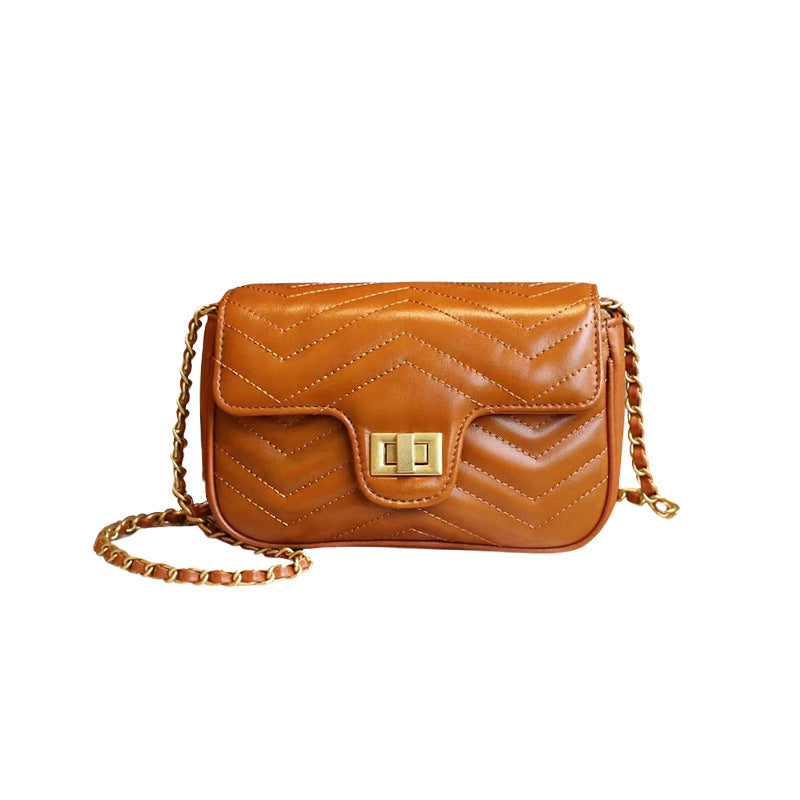 Women's Diamond Chain Female Fashion Genuine Leather Small Square Bags