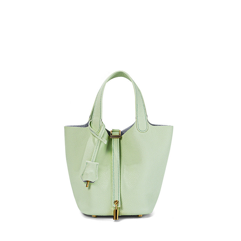 Women's High Quality Genuine Leather Vegetable Basket First Layer Cowhide Bucket Bags