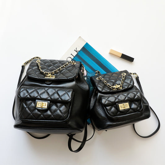 Style Soft First Layer Cowhide Diamond Chain Backpacks