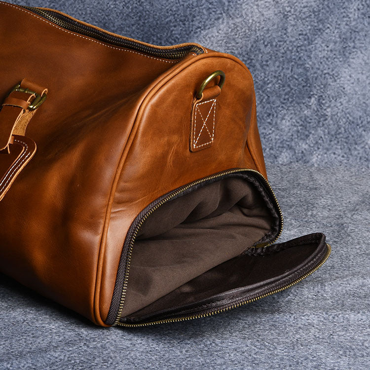 Men's Crazy Horse Leather Portable Genuine Big Shoe Storage Travel Bags