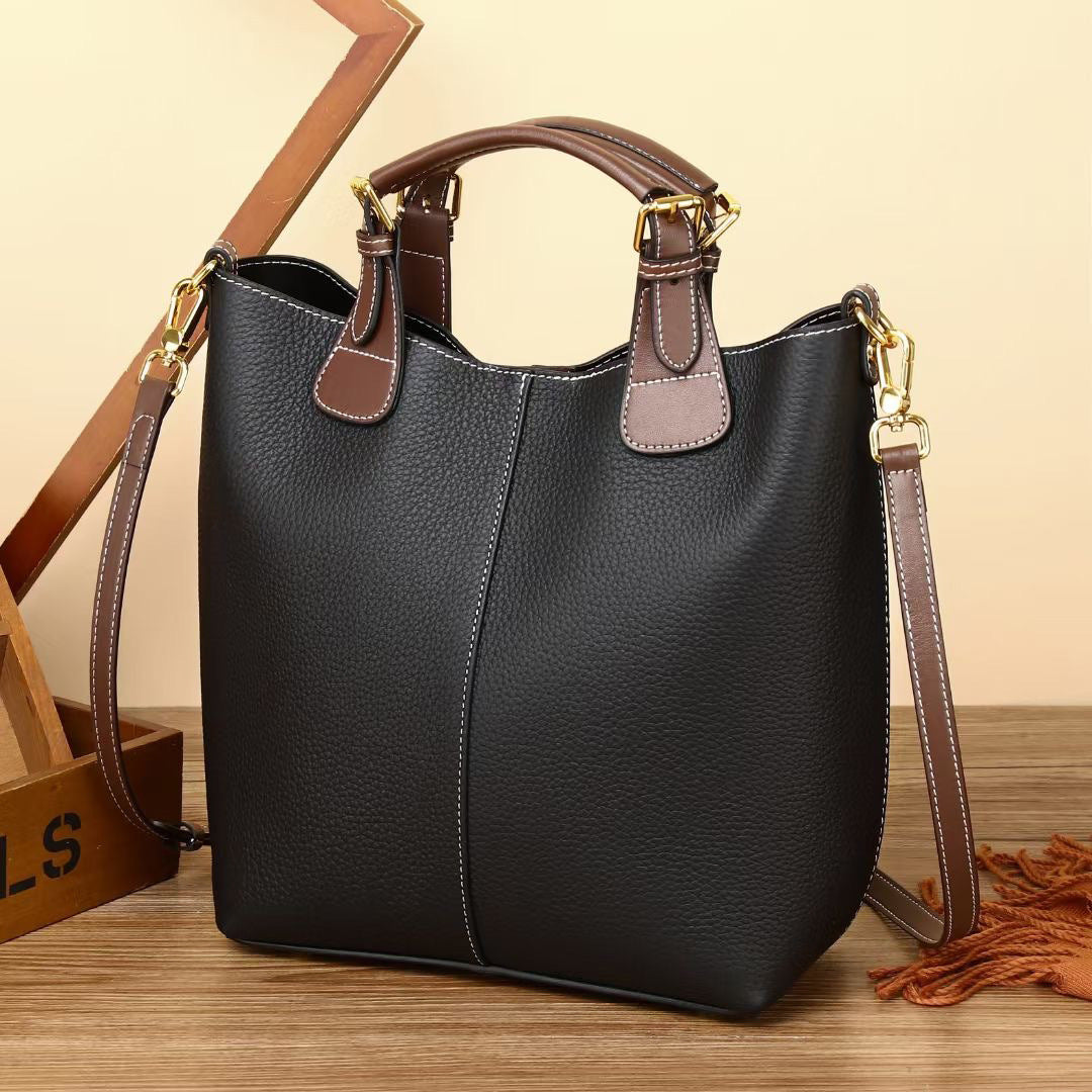 Women's Vintage Genuine Leather Pattern Portable Fashion Bucket Bags