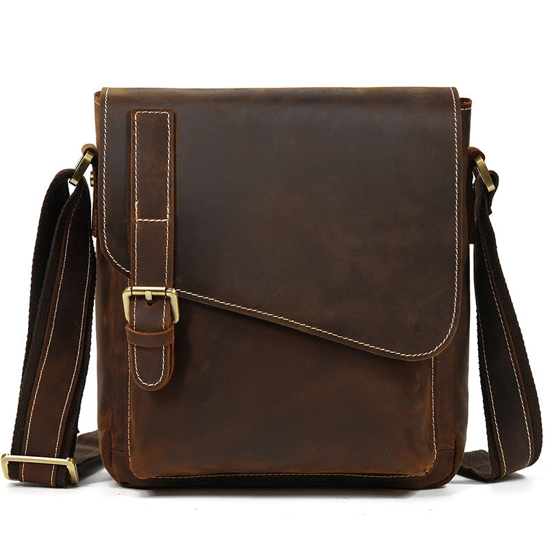 Men's Leather Crazy Horse Flap Top Layer Men's Shoulder Bags