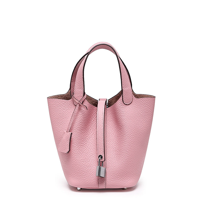 Women's High Quality Genuine Leather Vegetable Basket First Layer Cowhide Bucket Bags