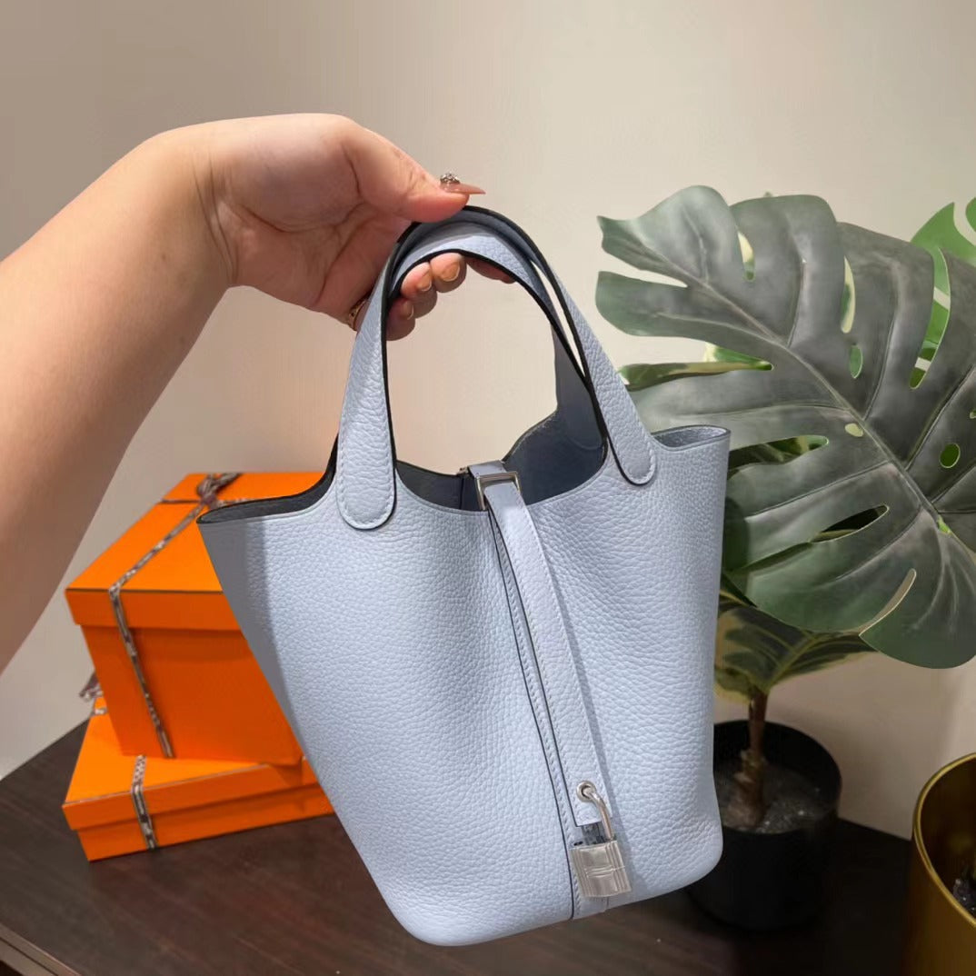 Women's Vegetable Basket Cowhide Handmade Wax Line Handbags