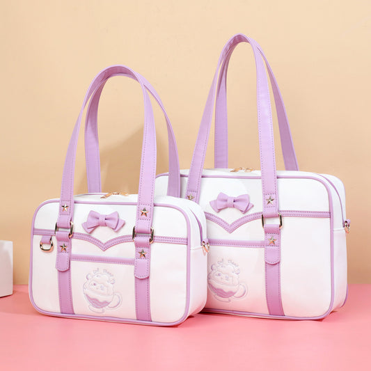 Cute Cartoon Embroidery Contrast Color Leisure Shoulder Bags