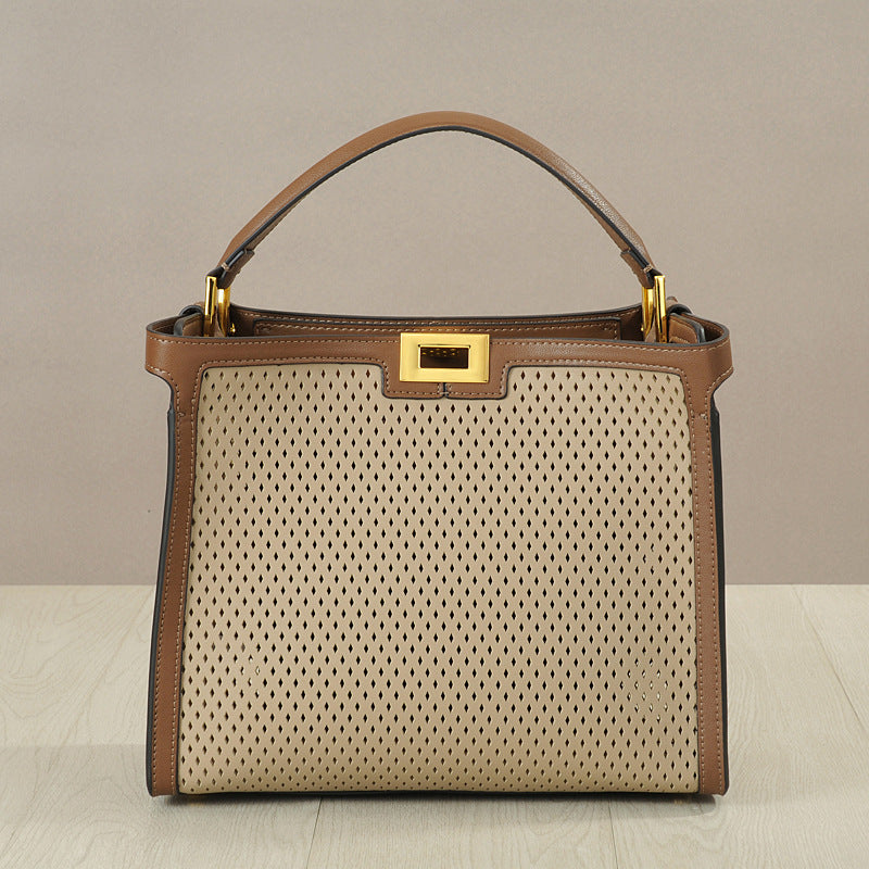 Women's Cowhide Hollow Color Matching Portable With Shoulder Bags