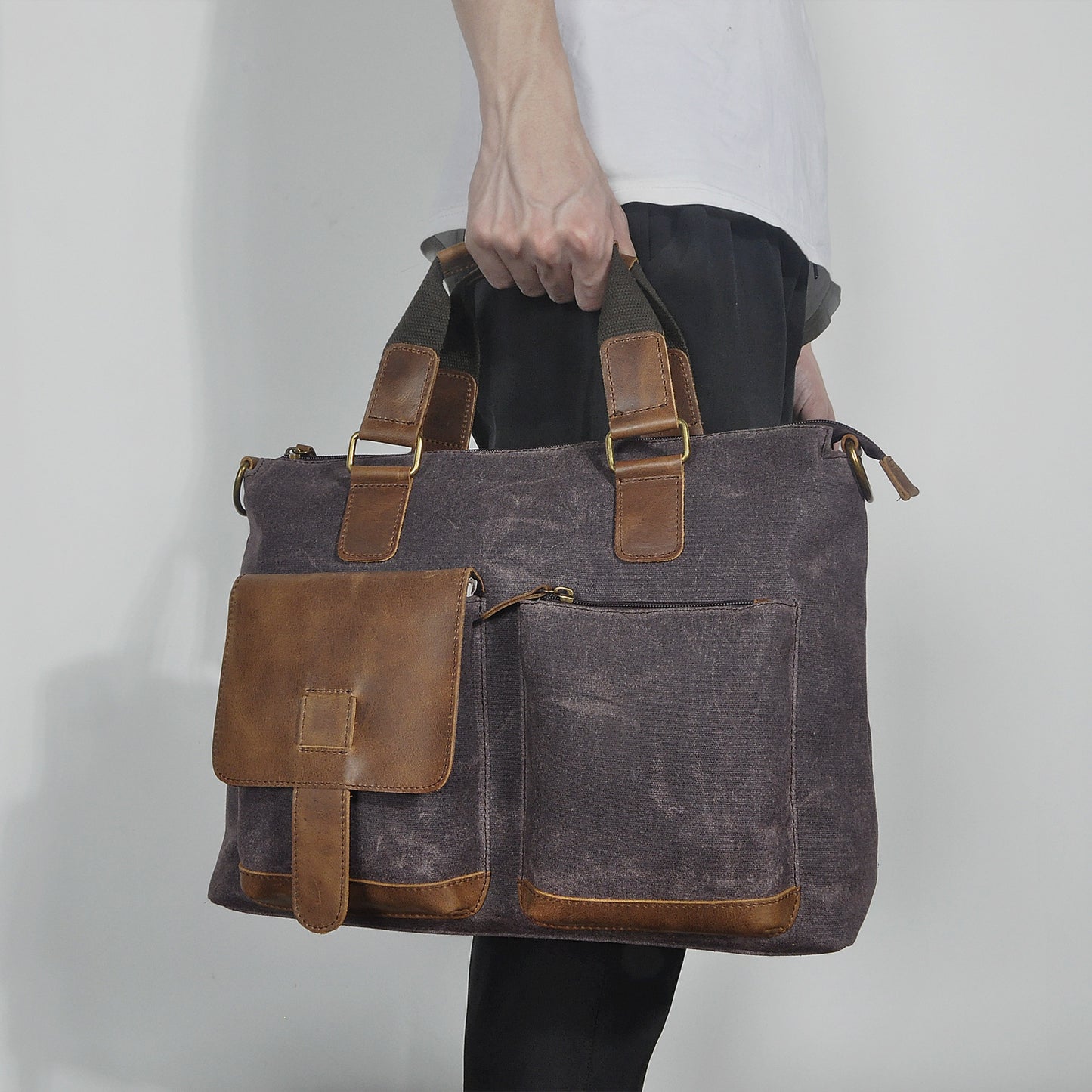 Men's First Layer Oil Wax Cowhide Vintage Inch Business Men's Briefcases