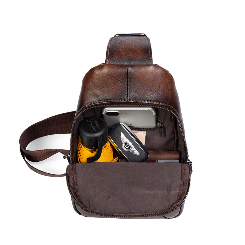 Men's First Layer Cowhide Retro Brushed Old Men's Chest Bags
