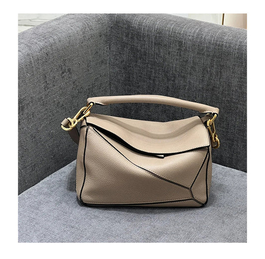 Women's Stitching Geometric Mini Genuine Leather Soft Bags