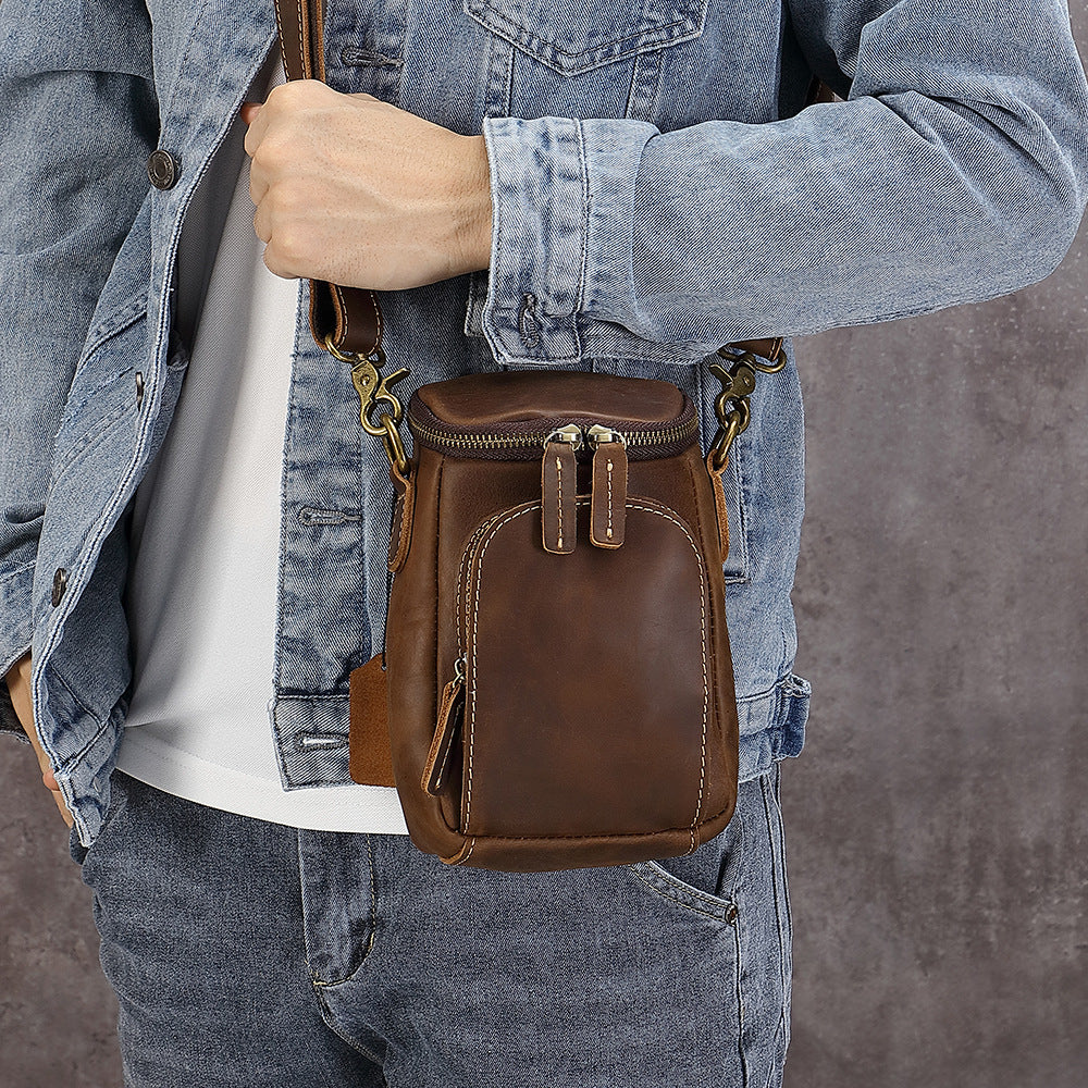 Men's Vintage Leather Mini Top Layer Hanging Men's Messenger Bags