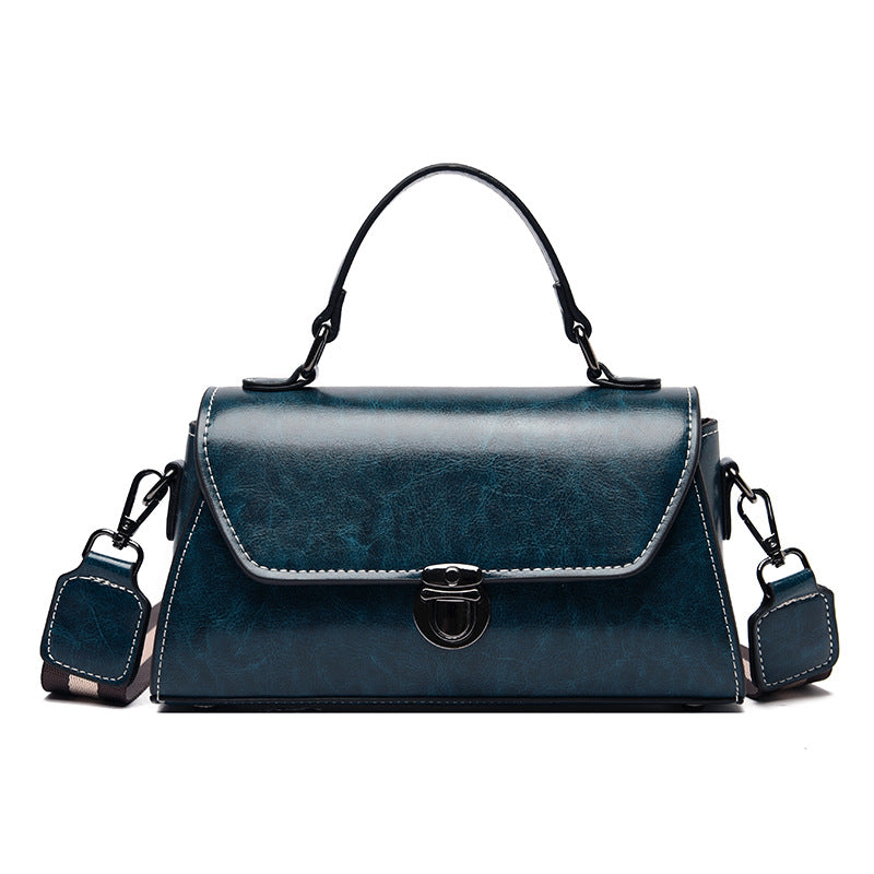 Women's Cow Wax Leather Strap Korean Style Shoulder Bags